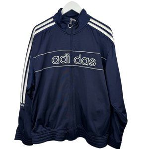 Vintage Adidas Jacket Mens Medium Navy Blue White Track Jacket Full Zip Front